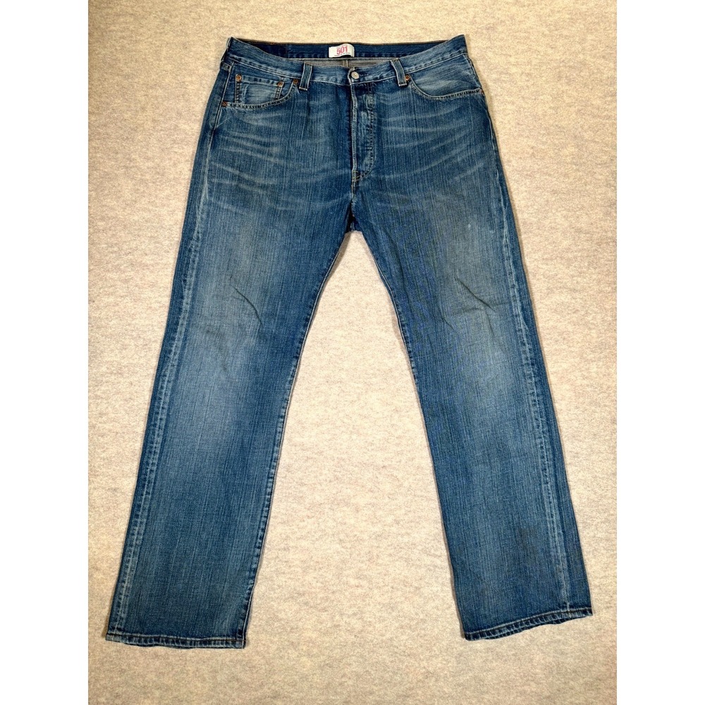 Levis 501 Original Fit Straight Jeans Men 36x32 Blue Whiskered Denim Logo Cotton